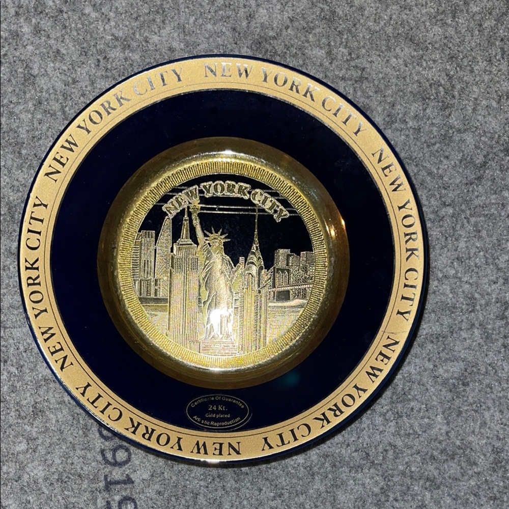 New York City Gold and Blue Decorative Plate